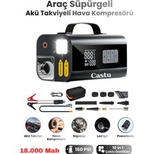 Castu Jump Starter Süpürgeli Akü Takviye Cihazı 18.000MAH 10 In 1 Powerbank, Hava Kompresörü, LCD Ekran,