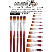 Artlantis Yassı Uçlu 4 Numara Resim Fırçası 5 Li 1 Paket Samur Kesik Uçlu Fırça Seti Guaj Sulu Akrilik Yağlı Boya Fırçaları