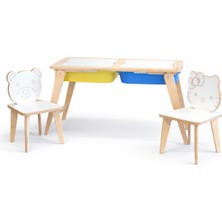 Asrimo Yaz Sil Yüzeyli Kontraplak Çok Fonksiyonlu Katlanır Çocuk Aktivite Masa Sandalye Takımı