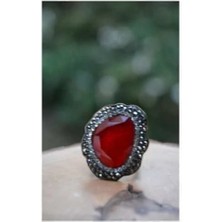 Stoneage El Yapımı Kırmızı Kristal Ayarlanabilir Yüzük