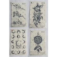 Airbrush Tattoo Çiçek Kuş 4 Adet Birden 1 Ay Kalıcı Yarı Kalıcı Geçici Dövme 18X11 cm