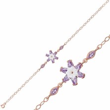 Tienda Elegante Gümüş Rose Lila Lotus Çiçeği Bileklik