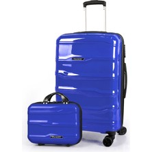 Polo&sky Azra Model Çivit Pembe Pp Polipropilen Kırılmaz 2'li Orta Boy + Makyaj Valiz Seti