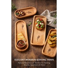 Masif Kayın Ağacından Baskılı Sunumluk 4'lü Set Başak