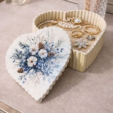 Uretti - Hülya 6683 5515 Çiçek Desen Baskılı El Yapımı Kalp Biçimli Dekoratif Polyester Takı Kutusu - Masaüstü Takı Organizeri