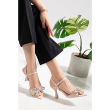 Tekin Shoes Bej Renk Taşlı Fiyonklu Abiye Ayakkabı