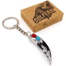 Solfera Kurt Dişi Şeklinde Kırmızı Mavi Süsleme Nordik Metal Anahtarlık Siyah KY171