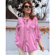 Denizege Butik Italyan Taşlanmış Gömlek/ceket Pembe
