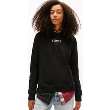 Tommy Hilfiger Kadın Kapüşonlu Kanguru Cepli Sweatshirt - Siyah