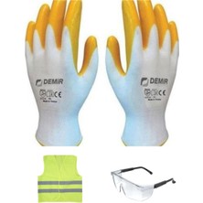 Demir Nitril Eldiven + Gözlük + Ikazyeleği  (Eldiven 5 Adet Gözlük Yelek 1 Er Adet)