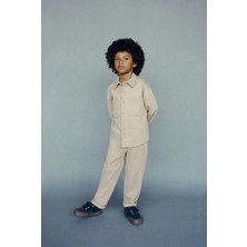 Magu Erkek Çocuk Pamuklu Bej Minimal Takım - Düğmeli Cepli Gömlek & Rahat Pantolon