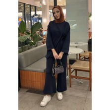 Tesettür Diyarı Kadın Bağlama Detaylı Scuba Takım- Lacivert