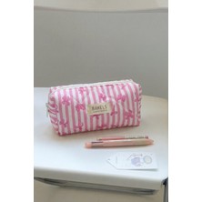 Bahels Pembe Çizgili Fiyonk Kalemlik Kalem Kutusu Kalem Çantası