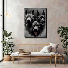 Artprinta Üçlü Siyah Köpek Kanvas Tablo – Güç ve Asalet Temalı Duvar Dekoru