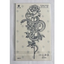 Airbrush Tattoo Yılan Gül Yarım Kol Yarı Kalıcı 1 Ay Kalıcı Geçici Dövme 18X11 cm