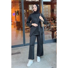 Tesettür Diyarı Kadın Bağlama Detaylı Scuba Takım- Siyah