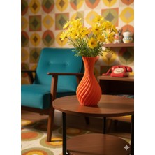 Ceviz Dizayn Galaksi Turuncu Vazo Kıvrımlı Desenli Dekoratif Şeffaf Plastik Vazo