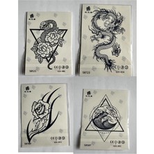 Airbrush Tattoo Dragon Dalga 4 Adet Birden Minimal 1 Ay Kalıcı Yarı Kalıcı Geçici Dövme 11X18 cm