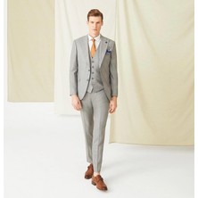 İlayda Emir Blazer, Slimfit, Kırlangıç Yaka, 2 Düğmeli, Çizgili Erkek Takım Elbise, Gri