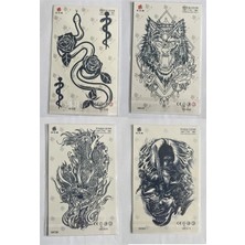 Airbrush Tattoo Yılan Dragon 4 Adet Birden 1 Ay Kalıcı Yarı Kalıcı Geçici Dövme 18X11 cm