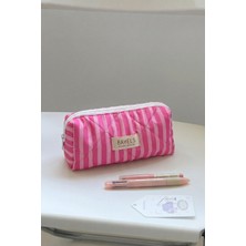 Bahels Pembe Çizgili Kalemlik Kalem Kutusu Kalem Çantası