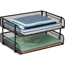 Velora Reader 2'li Paket Istiflenebilir Metal Mesh Dosya Tutucu Tepsileri, Belge Tutucu, Masaüstü Dosya Düzenleyici, Siyah