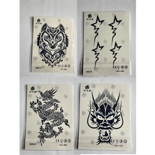 Airbrush Tattoo Yıldız Kurt 4 Adet Birden Minimal 1 Ay Kalıcı Yarı Kalıcı Geçici Dövme 11X18 cm