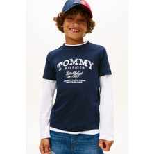 Tommy Hilfiger Erkek Çocuk Eskitme Baskılı Logolu T-Shirt - Lacivert