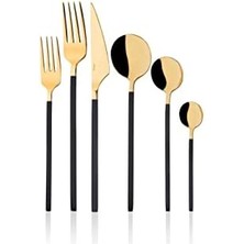 Liora Taç Morena 36 Parça Çatal Kaşık Bıçak Seti Siyah-Gold