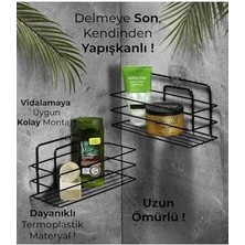 Liora Tekli Siyah Yapışkanlı Banyo Rafı, Duş Şampuanlık, Paslanmaz Metal Raf (Vidala/yapıştır) - Tş-01