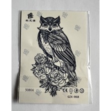 Airbrush Tattoo Baykuş Yarı Kalıcı Geçici Dövme Sonradan Kararan 1 Aylık Dövme 11X8 cm