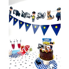 Fluparty Polis Temalı Üçgen Flama – Lacivert Rozet Desenli Parti Flaması