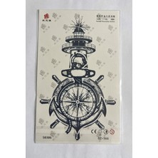 Airbrush Tattoo Deniz Feneri Pusula Yarım Kol Yarı Kalıcı 1 Ay Kalıcı Geçici Dövme 18X11 cm