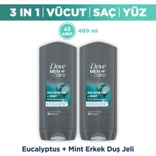 Dove Men +Care Duş Jeli Body, Face&hair Eucalyptus +Mint 400 ml X2