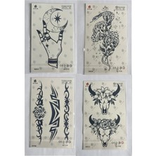 Airbrush Tattoo Yılan Hilal 4 Adet Birden 1 Ay Kalıcı Yarı Kalıcı Geçici Dövme 18X11 cm