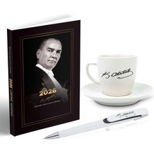 Velora 2026 Atatürk Gazi Paşa Ajanda - Atatürk Imza Baskılı Kahve Fincanı - Ayraç - Kartpostal