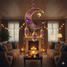 Dodomar 90X30 cm Ramazan Süs Sarkıt - Ayyıldız Kandil Tavan Süsü Mor