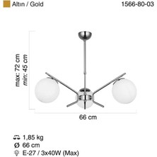 Velora Home Manıa, Petos 3'lü Altın Sarkıt Avize 3XE27, 1566-80-03