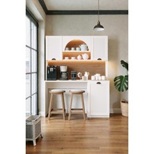 AVM Park Santa Kahve Köşesi Bohem Bar Masası LED Işıklı Fincan Bölmeli Çok Amaçlı Airfry Kiler Dolabı