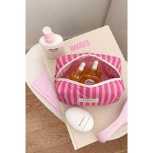 Bahels Pembe Çizgili Makyaj Çantası