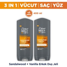 Dove Men +Care Duş Jeli Body, Face&hair Sandalwood +Vanilla 400 ml X2