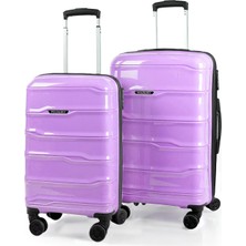 Polo&sky Azra Model Lila Renk Pp Kırılmaz 2'li Kabin Boy + Orta Boy Valiz Seti