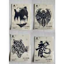 Airbrush Tattoo Ayı Kartal 4 Adet Birden Minimal 1 Ay Kalıcı Yarı Kalıcı Geçici Dövme 11X18 cm