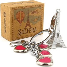 Solfera Eyfel Kulesi Paris Fransa Pembe Kalpler Metal Anahtarlık Çanta Süsü KY176
