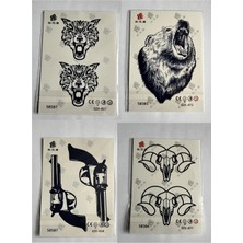 Airbrush Tattoo Kurt Ayı 4 Adet Birden Minimal 1 Ay Kalıcı Yarı Kalıcı Geçici Dövme 11X18 cm