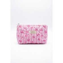 Bahels Lyla Çizgili Pembe Fiyonk Makyaj Çantası