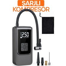 Telvesse Dijital Ekranlı Şarjlı Araç Hava Kompresörü Ledli Powerbank Lastik Top Yatak Şişirme Pompası 150PSI