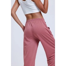 Ross Moda Kadın Gül Kurusu 3 Iplik Düz Elastik Bel ve Paça Termal Astarlı Jogger Eşofman Altı