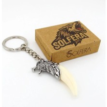 Solfera Kurt Dişi Şeklinde Kabartma Süsleme Nordik Metal Anahtarlık Beyaz KY174