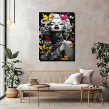 Artprinta Renkli Kelebekli Kadın Portre Kanvas Tablo – Modern Pop Art Duvar Dekoru